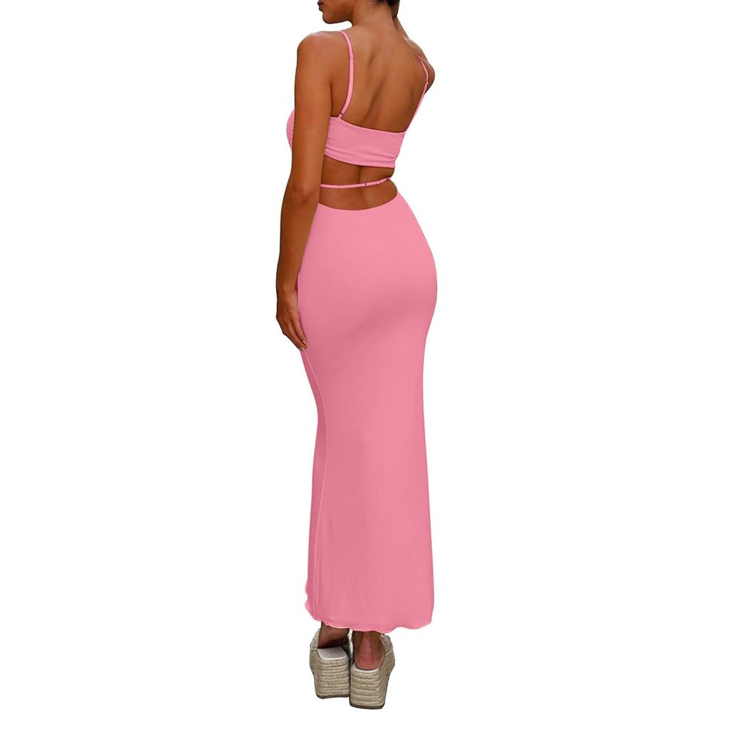 Women's Fashion Casual Summer Color Backless Sleeveless Slim Fit Suspender Dress