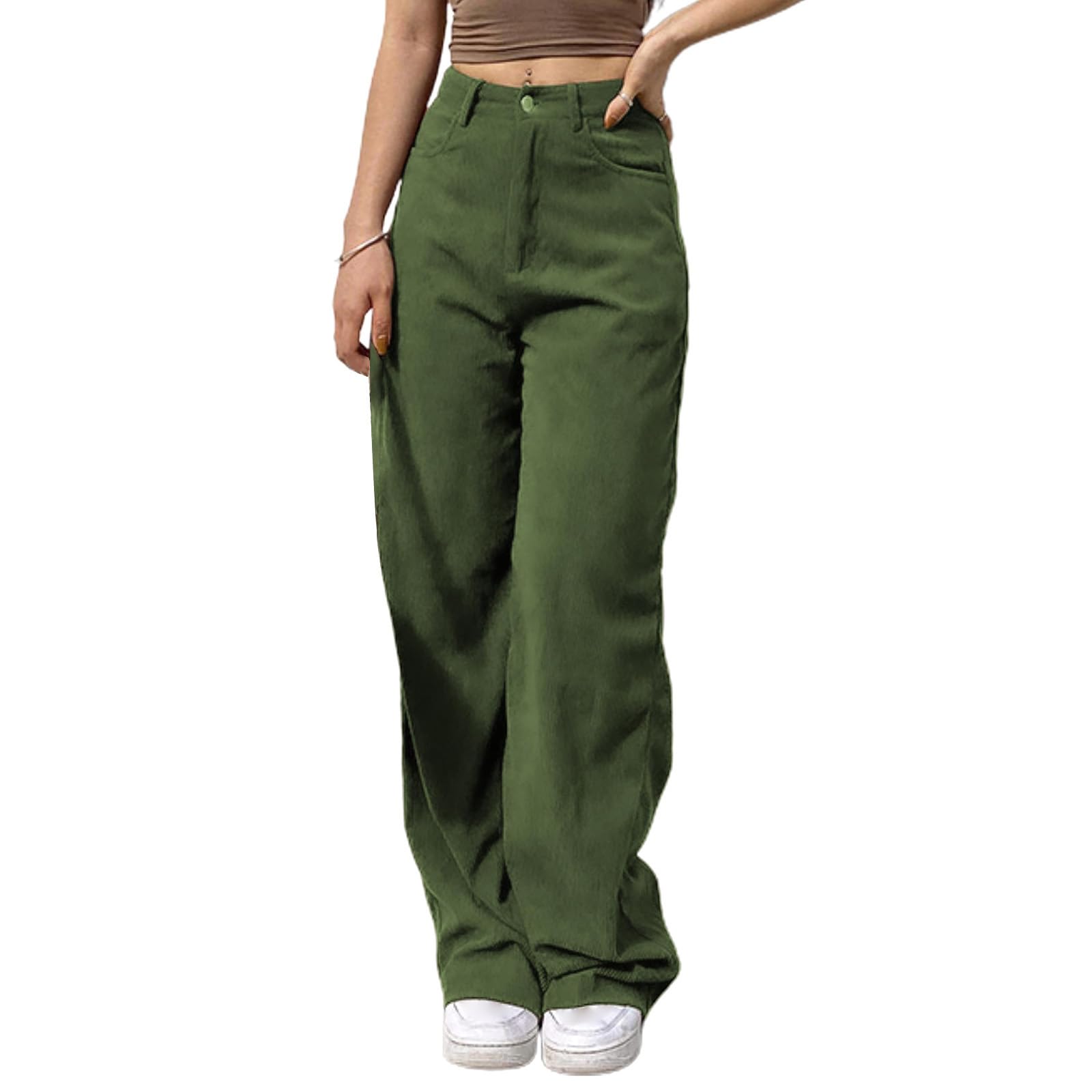 

Ladies Fashionable Color Straight Leg Pants With High Waist Drawstring Pockets And Elastic Waist Casual Pants M