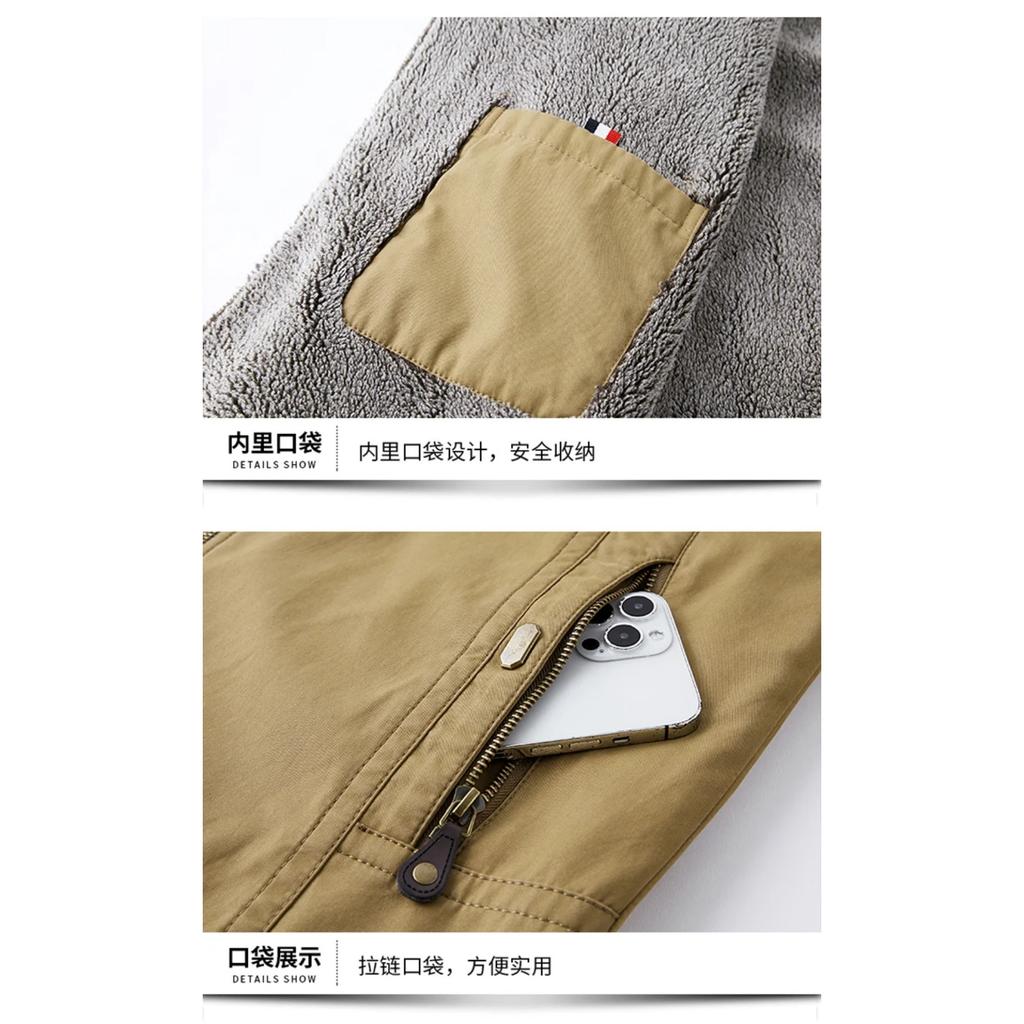 Autumn Winter Men's Jacket High Quality Clothing Thick Sheep Fur Collar Velvet Windproof Coat Male Casual Soft Fleece Warm Parka