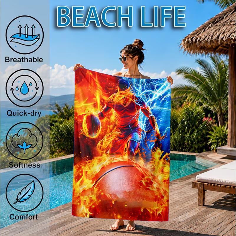 Football Player In Flames Beach Towel, Microfiber Beach Towel, Perfect For Pool, Beach, Travel, Home Decor Beach Party Fan gifts