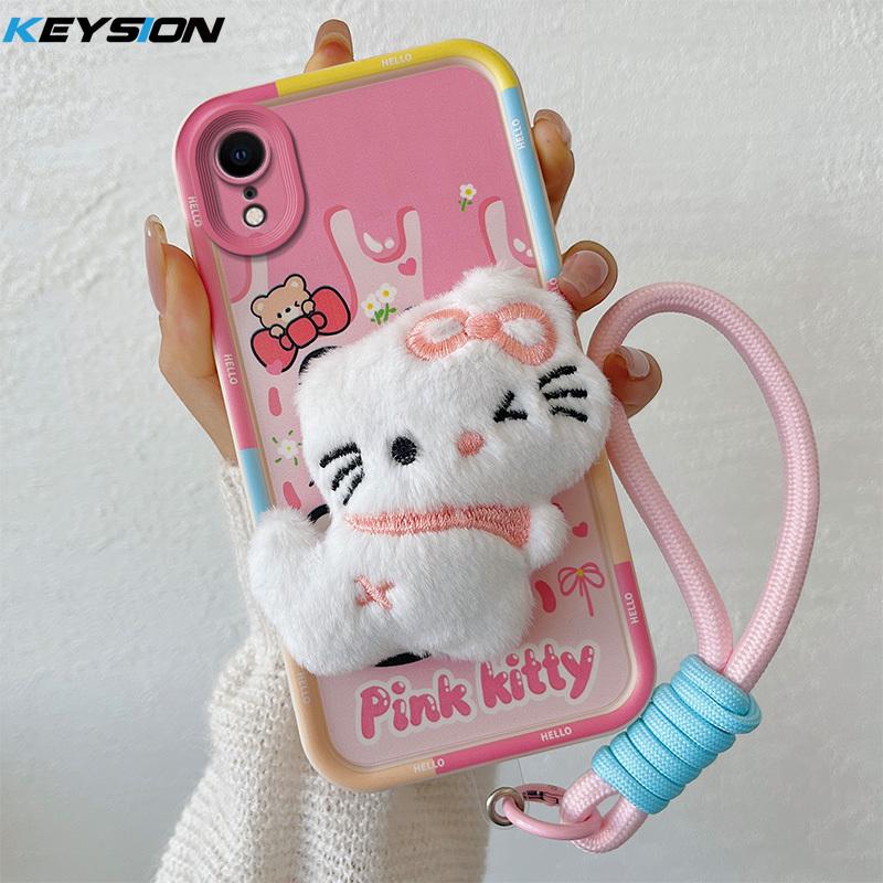 

KEYSION Милий 3D Мультяшний Плюшевий Чохол для iPhone XS Max XR зі Шнурком М який Силіконовий Протиударний Чохол-накладка на задню панель телефону для iPhone X XR for iPhone XR