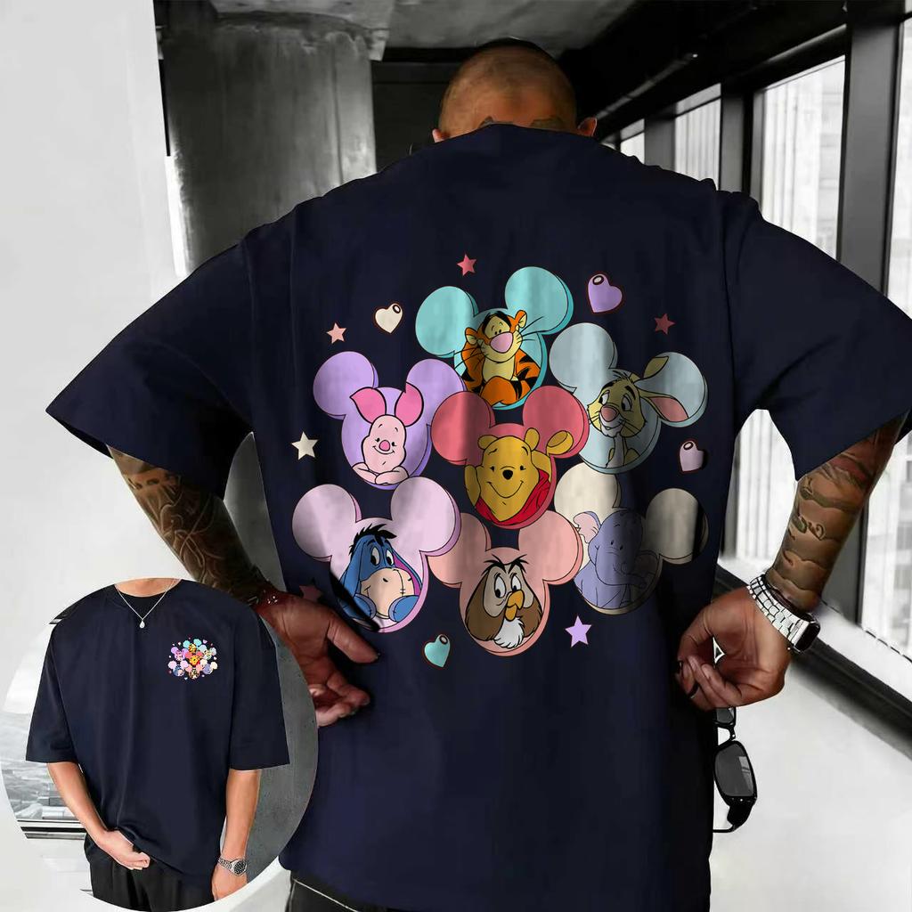 2026 Summer Disney Cute Winnie The Pooh Printed Tshirt Fashion 100 Cotton Short Sleeve Casual Loose Breathable Top Unisex