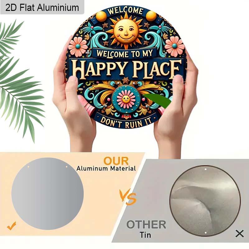 2D Flat 1pc Welcome Aluminum Hanging Plaque, Colorful Sun and Floral Welcome Signs, Porch Decor, Patio Decor, Whimsical Home Entrance Decor