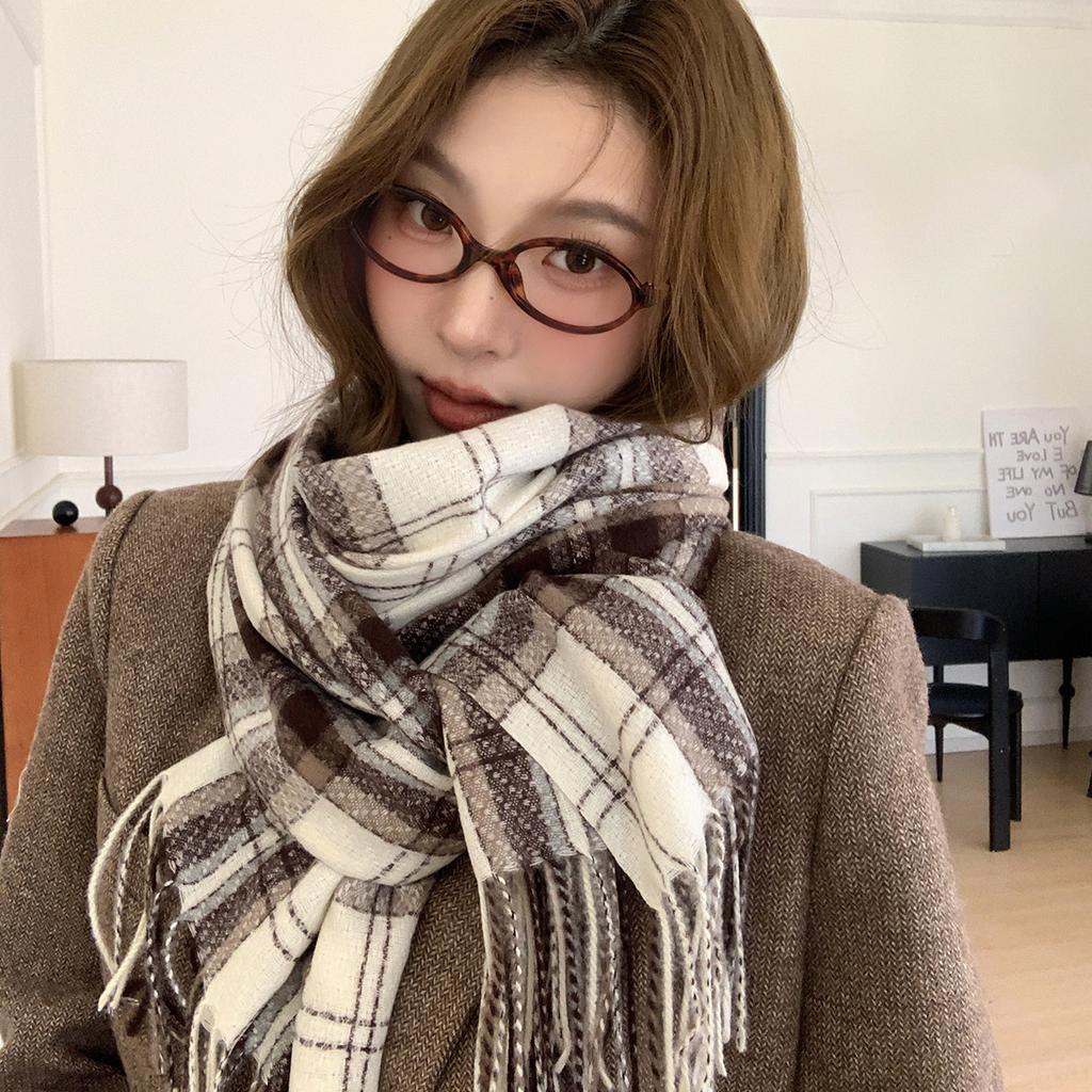 South Korea's new soft waxy plaid scarf casual versatile simple warm scarf autumn and winter atmosphere fashion shawl