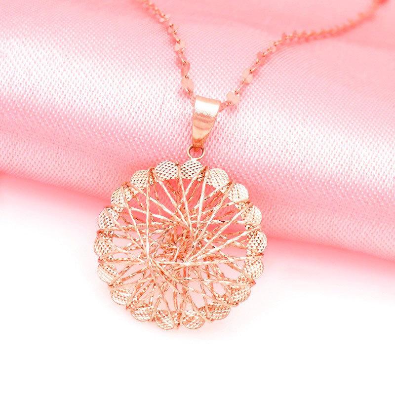 Фиолетово-золотой круглый шлифованный кулон Модный темперамент Позолоченный цвет Розовое золото Золотая цепочка