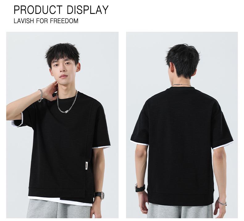Men's Summer Two-Piece Loose Bamboo Pattern Heavyweight T-Shirt