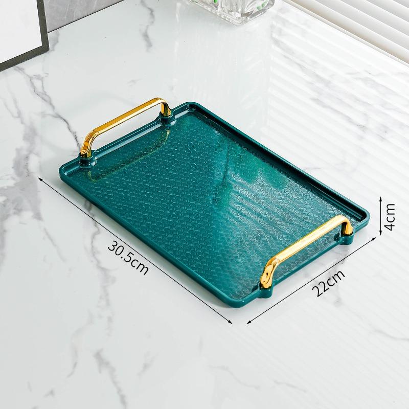 

Tray Serving Plate Breakfast Trays Platter Handles Plastic Tea Cup Coffee Dessert Ottoman Rectangular Decorative Storage Service