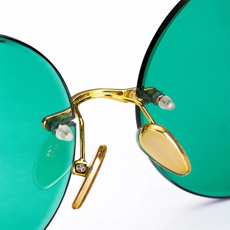 Non-polarized Fashion Classic Rimless Sunglasses Women Men Dark Green Lens Sun Glasses Round Glasses Summer Decorative Eyeglasses