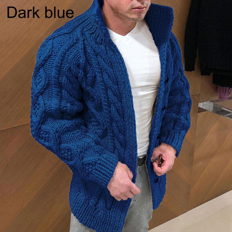 Men's Sweater Cardigan Heavy Duty Long Sleeve Standing Collar Twisted Jacquard Casual Men's Wear