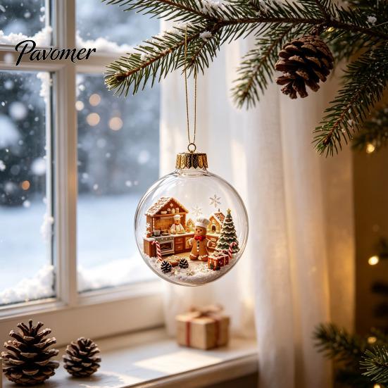 Winter Holiday Home Decor Light Up Christmas Scene Ball Ornament with Warm LED Glowing Story for Reusable Hanging Ornaments Tree and Festive