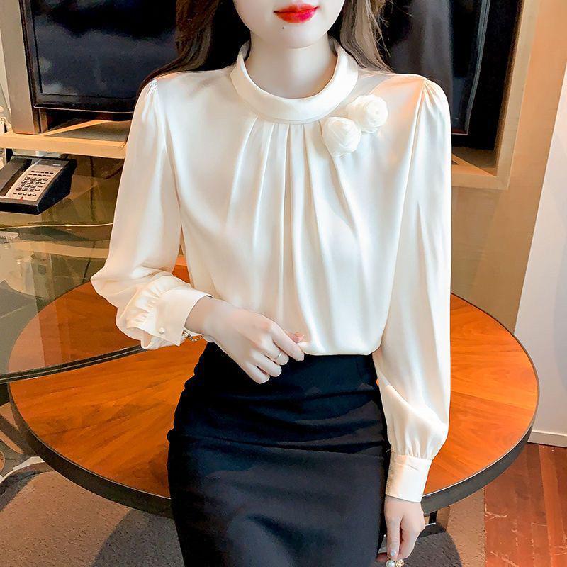 2025 Spring/Autumn Women's Floral Stand Collar Chic Pullover Top