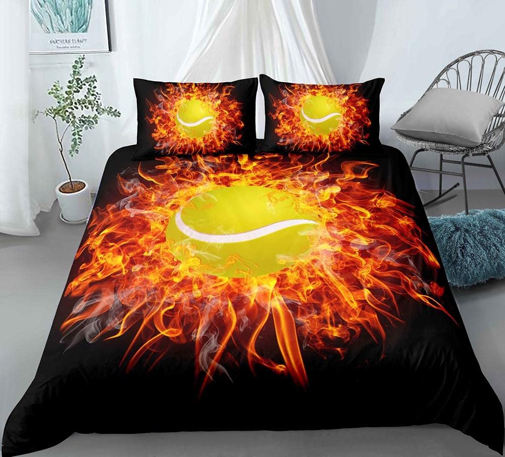 Tennis Ball Duvet Cover Set Sports Game Themed Bedding Set Twin Size For Boys Teens Adult Tennis Racket Ball Comforter Cover