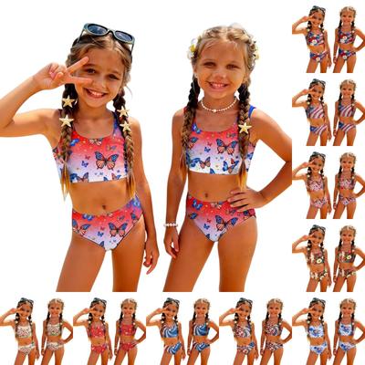 Girls Two Piece Swimsuit Set Summer Tankini Top and High Waist Bottoms Floral Print Lightweight Swimwear for Kids Beach Pool