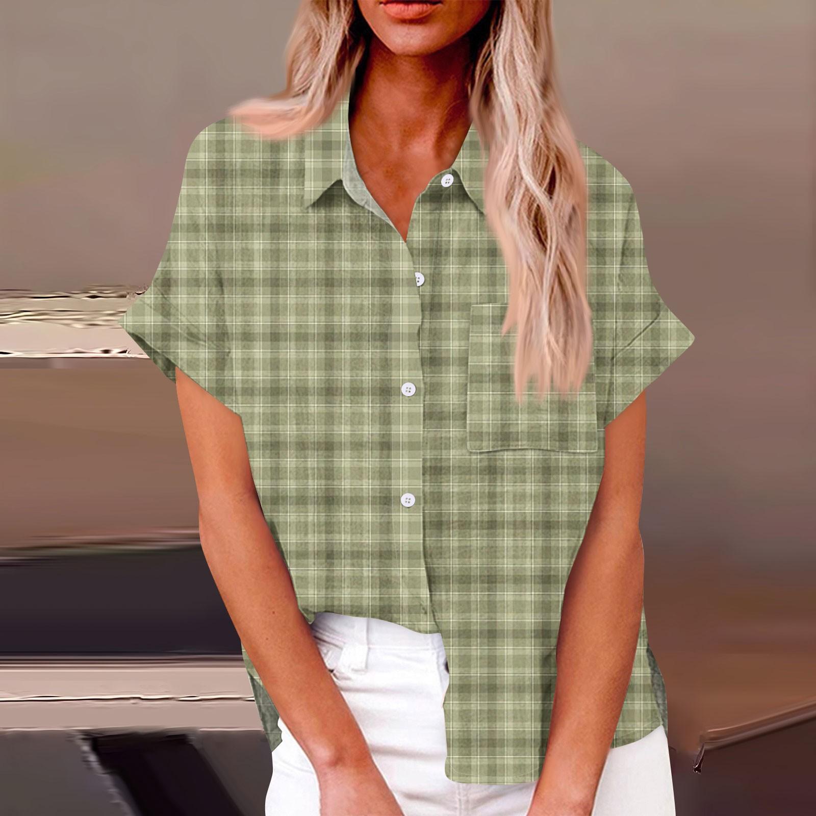 

Женская модная свободная повседневная рубашка с коротким рукавом и отворотом на пуговицах, футболка с принтом, топ XXXL зелёный