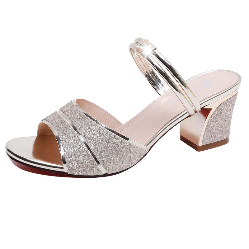 New Women's Sandals Mid Heel Sandals Shoes Women Square Heel Sandalias Buckle Sandals High Heels Strap Sandals