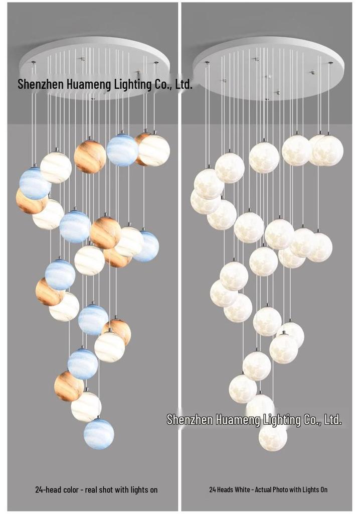 Modern Minimalist Moon Planet Staircase Pendant Chandelier for Duplex Villa Living Room