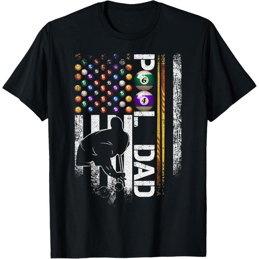 Vintage USA Flag Billiards Player, Proud Pool Dad T-Shirt(1) S