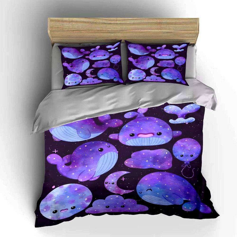 Whimsical Purple Whale Set Bedding Duvet Cover Set (1*Duvet Cover 2*Pillowcases, without duvet insert)
