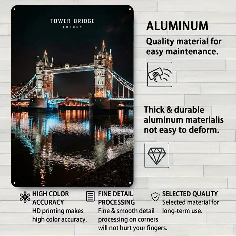 Tower Bridge Metal Sign Landscape Poster Home Decorations Custom Tinplate Plaques for Wall Art Decoration Retro Vintage Interior