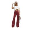 Women's Winter High Waisted Flared Corduroy Pants Solid Color Elegant Stretchy Slim Fit Casual Warm Full Length Bell Bottom Trousers