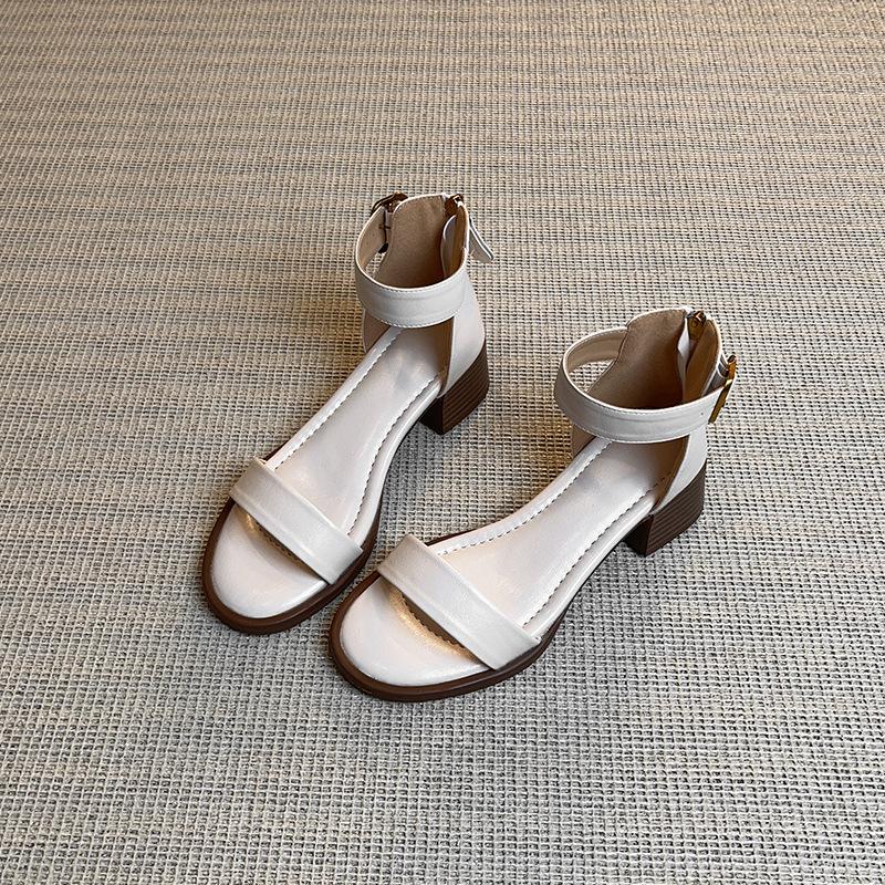 French Retro One-word with Sandals for Women's Summer Wear, Stepping On Shit, High Heels, Soft Soles, Thick Heels, Medium Heels, Soft Soles, Not T