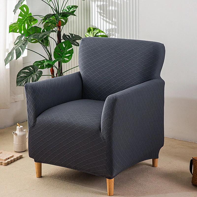 1pc Grid Jacquard Club Chair Cover Stretch Tub Armchair Slipcovers Elastic Single Sofa Couch Covers Living Room Bar Hotel