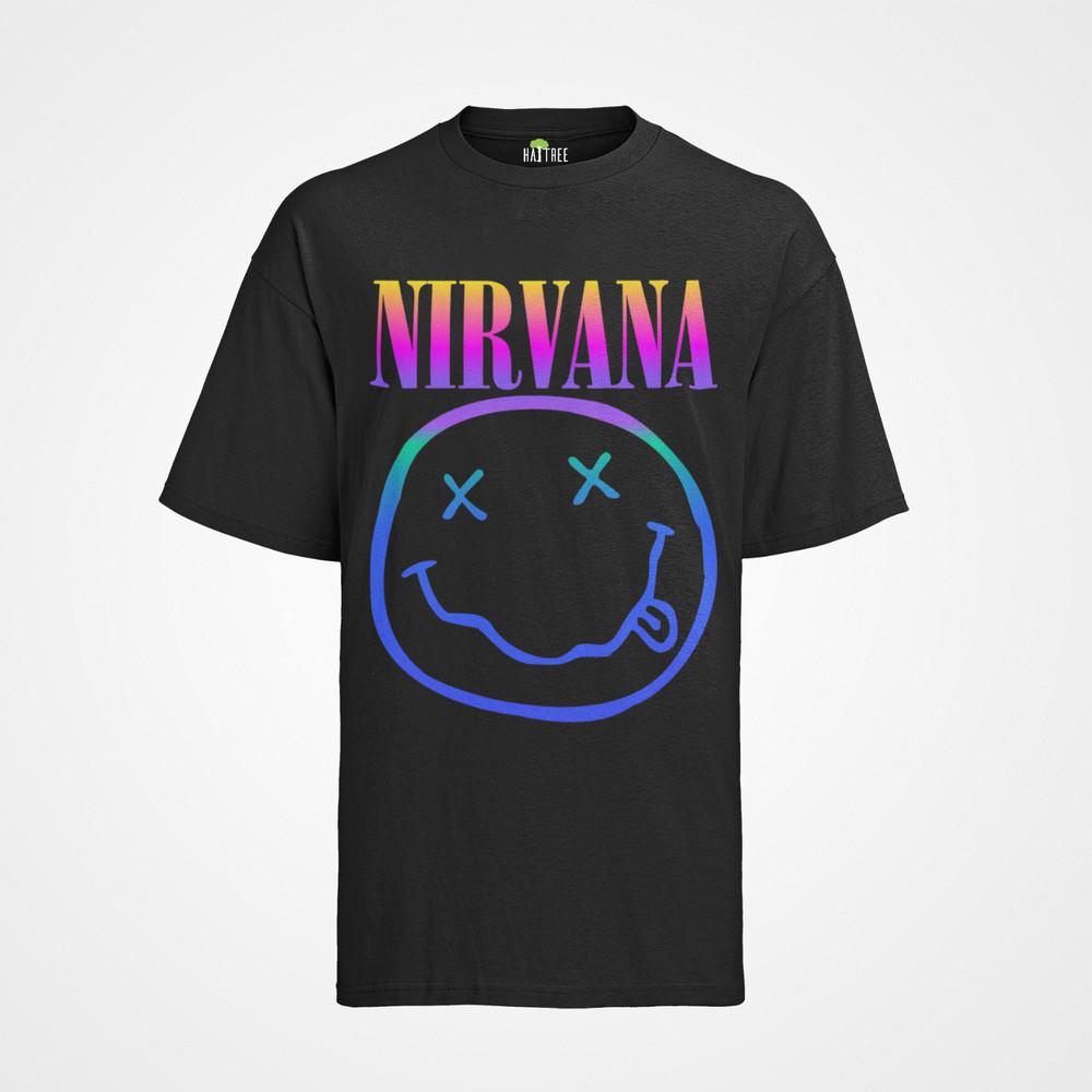 

Retro Nirvana Smiley Bands Musik Rock Grunge Kurt 80s Herren Bio T-Shirt 4XL