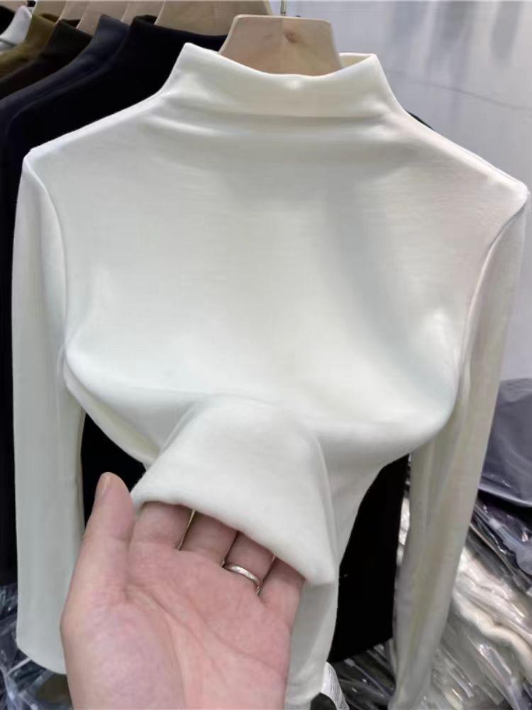 Women's High-Neck Fleece Base Layer Long-Sleeve T-Shirt for Autumn and Winter