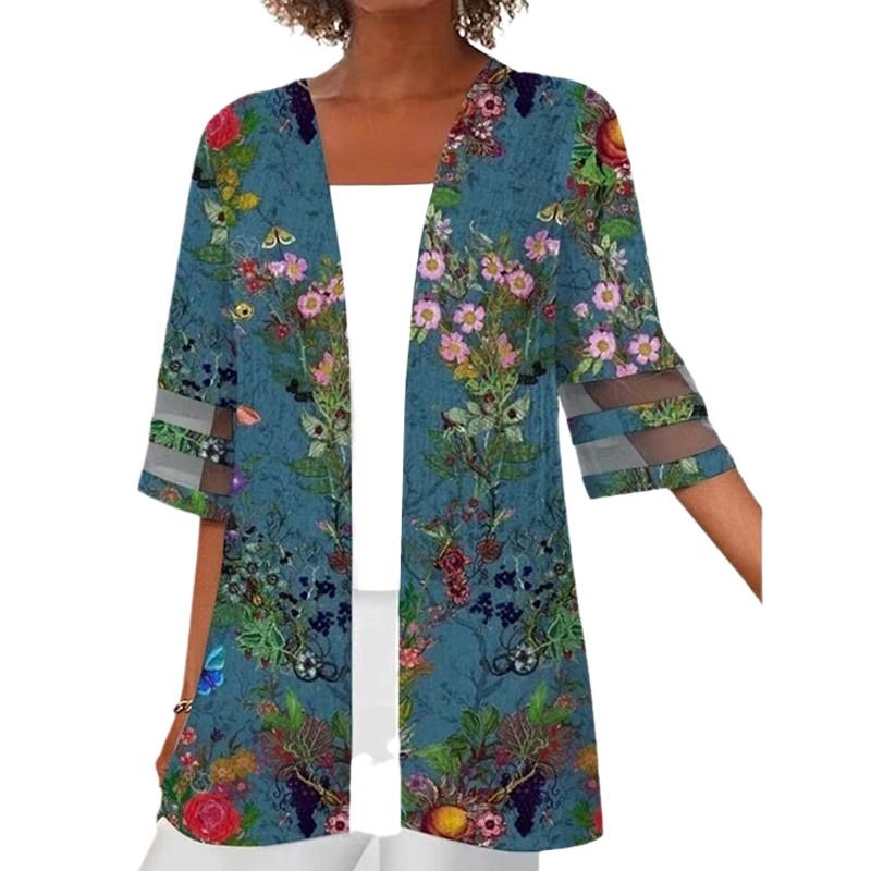 TIFICY Women's Fashion Casual Summer Spring Flower Pattern Print 1/2 Sleeves Blouses & Shirts