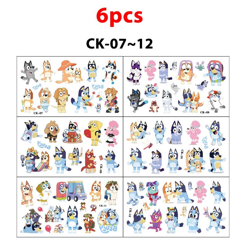 

Блуи Бинго Временные тату-наклейки Синяя собака Аниме Фигурки Мультяшное украшение DIY Наклейки Детские игрушки на день рождения