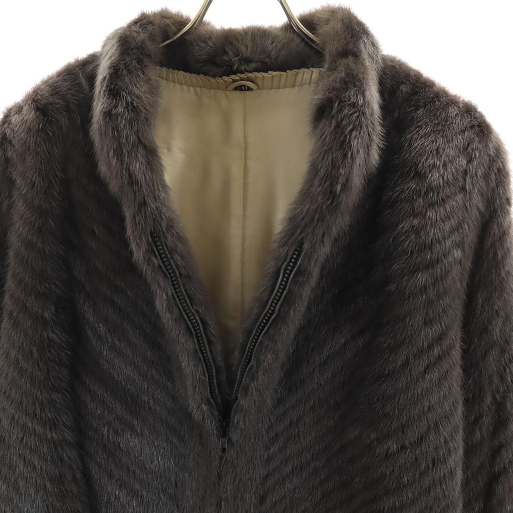 SAGA MINK Zip Up Fur Coat 11 Charcoal Gray Women Used