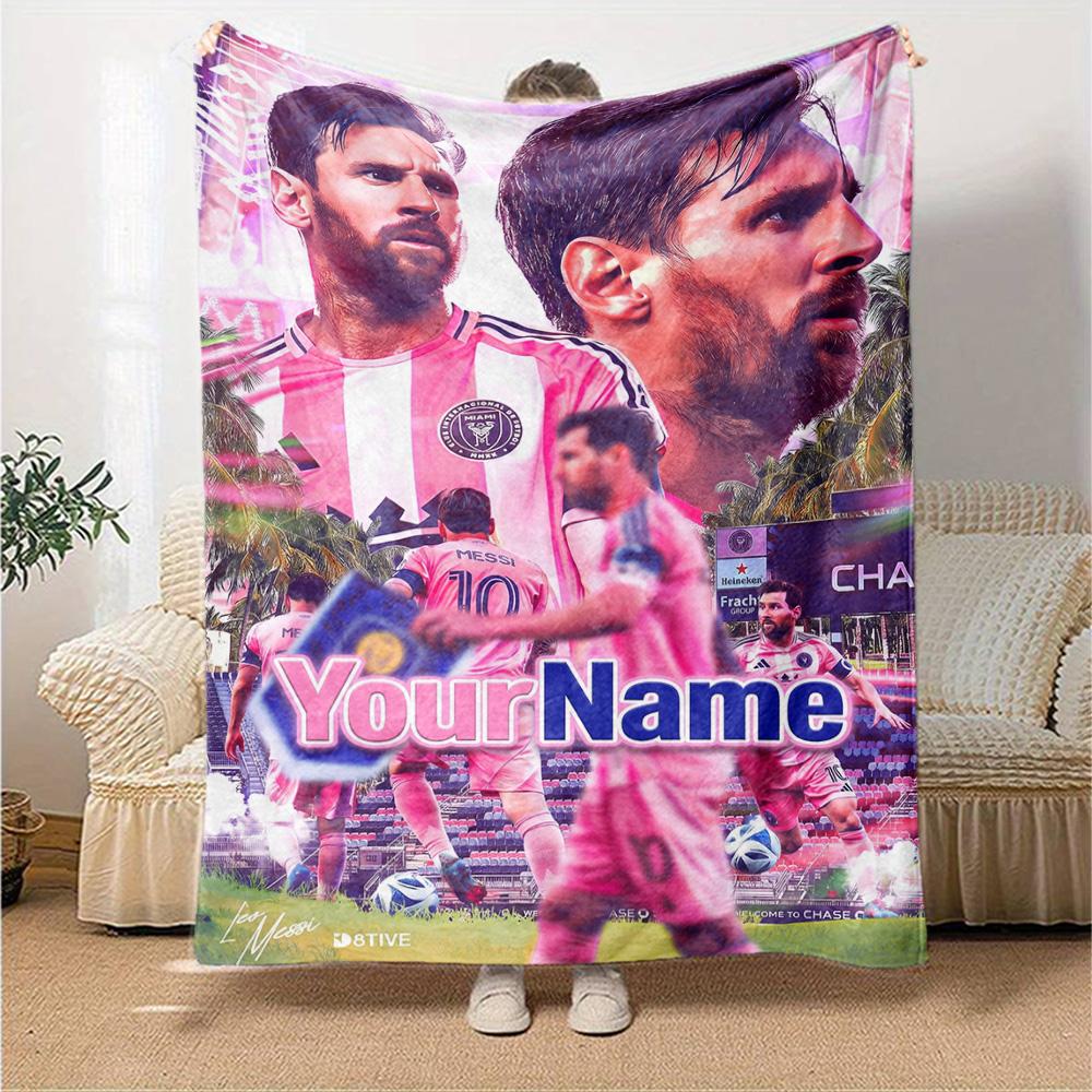 Messi Customize Text Blanket Gift Personalized Blanket Comfortable Great for Chair Living Room Livingroom Home Decor Four Seasons Universal