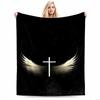 Angel Wings with Cross Design Flannel Blanket for Bedroom, Living Room, Sofa, and Nap