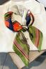 Women' Scarf with Chains and Stripes 70x70 - Green and Orange Retro Style