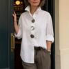 Camicia da Donna con Collo a Revers Manica Lunga Vestibilità Larga Colore Unico Grande Bottone Metallico Frontale Camicetta Top Elegante da Pendolare per Uso Quotidiano