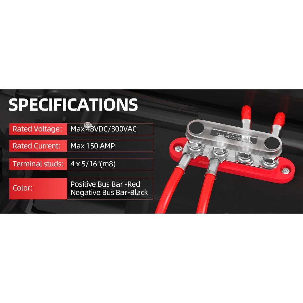 1PC  Bus Bar 12V 150A Mini Power Distribution Block with Cover 4 X 5/16" Posts for Marine Automotive Solar Systems
