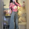 2KWEIRD Sweet Cartoon Print Pleated T-shirt Y2k Aesthetic Asymmetry Fairy Grunge Tshirt Vintage Patchwork Halter Top Harajuku Streetwear