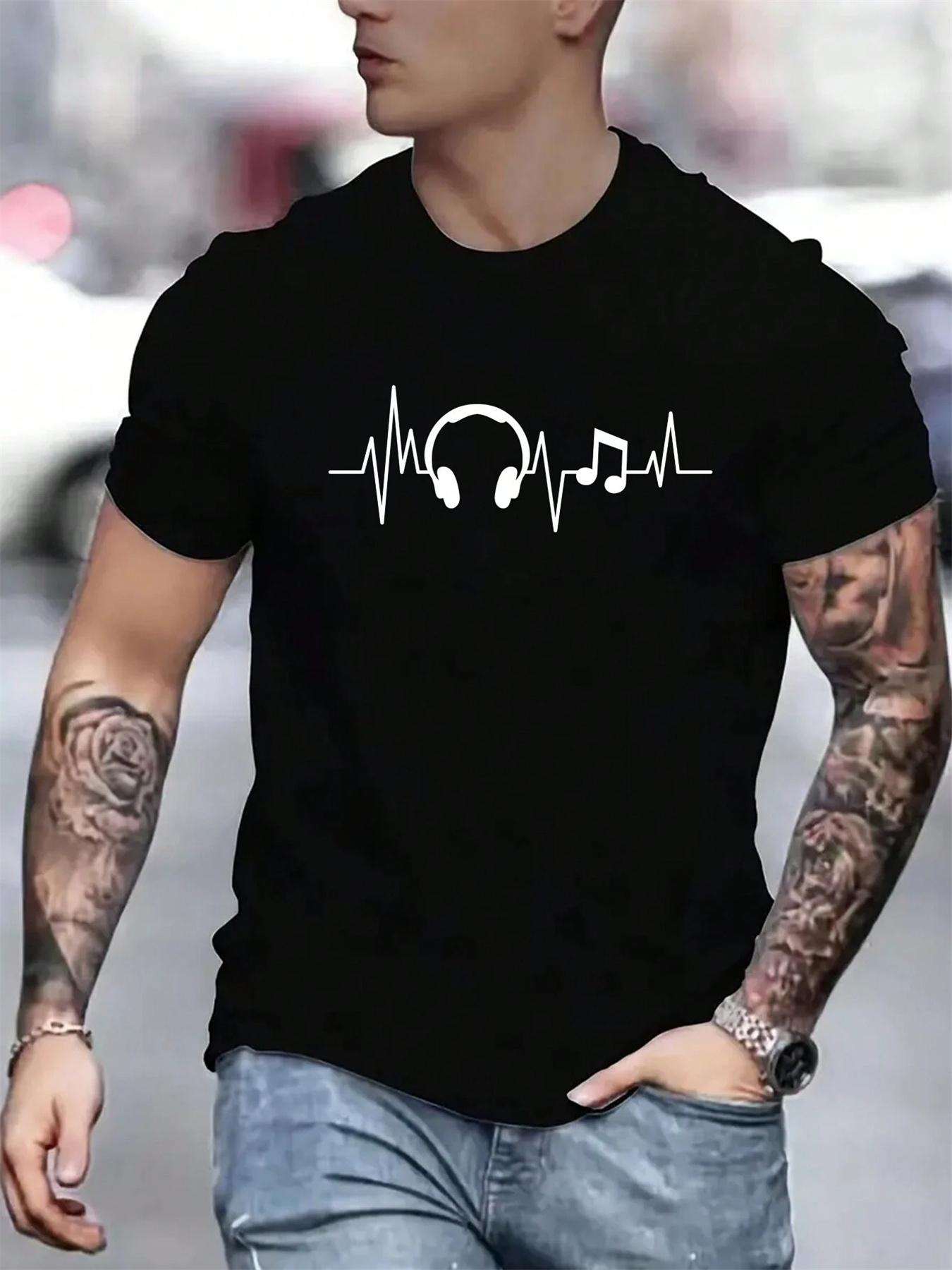 

Men s Summer 100% Cotton Fashionable Casual Loose Large Headphone Pattern Printed Sports Round Neck Short Sleeve T-shirt Top 5XL різнокольоровий