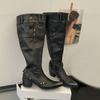 Fashion Fashion Buckle Women Knee High Western Boots With Heels Shoes Female Pointed Toe Footwear Modern Ladies Long Booties Pumps Shoes
