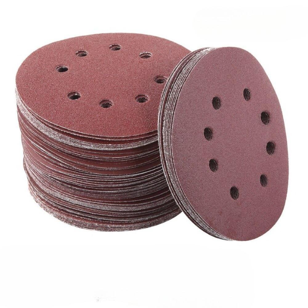 100pcs 5Inch 125mm Round Sandpaper Eight Hole Disk Sand Sheets Grit 40-600 Hook And Loop Sanding Disc Abrasives For Polish