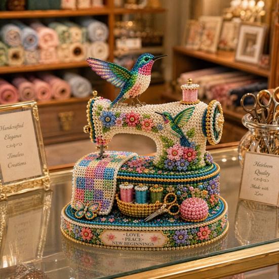 Yousheng Tiny 3D Beaded Sewing Machine DIY Kit for Kids & Adults, Exquisite Hummingbird Handmade Bead Craft Set, Stress Relief Creative DIY