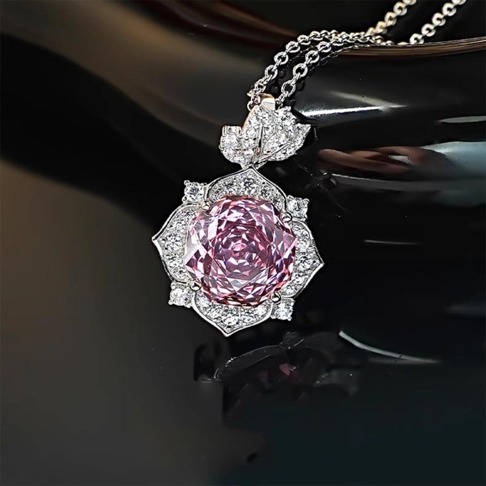 Octagonal Rose Cut Pink Diamond Floral Necklace Pendant High Carbon Diamond Earrings Rose Gold Ring Women Jewelry Set