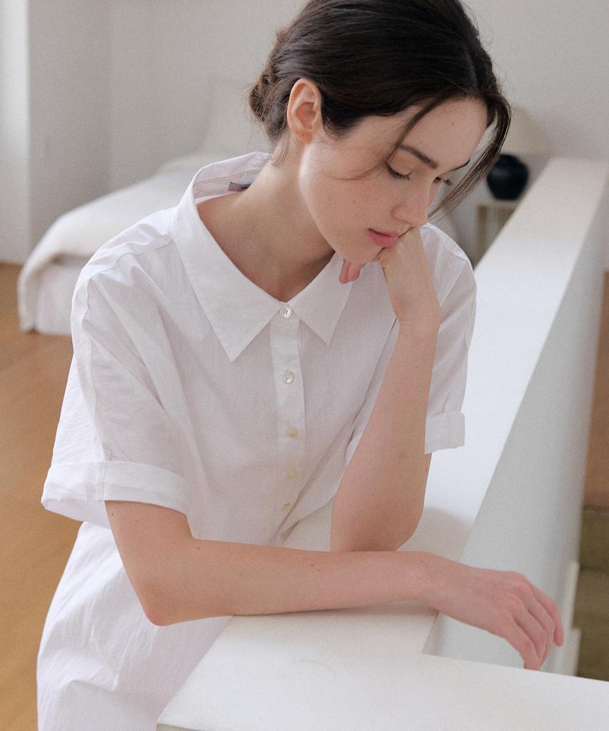 Meojiaenminggeul Sein Crisp Maxi Shirt Dress (White)