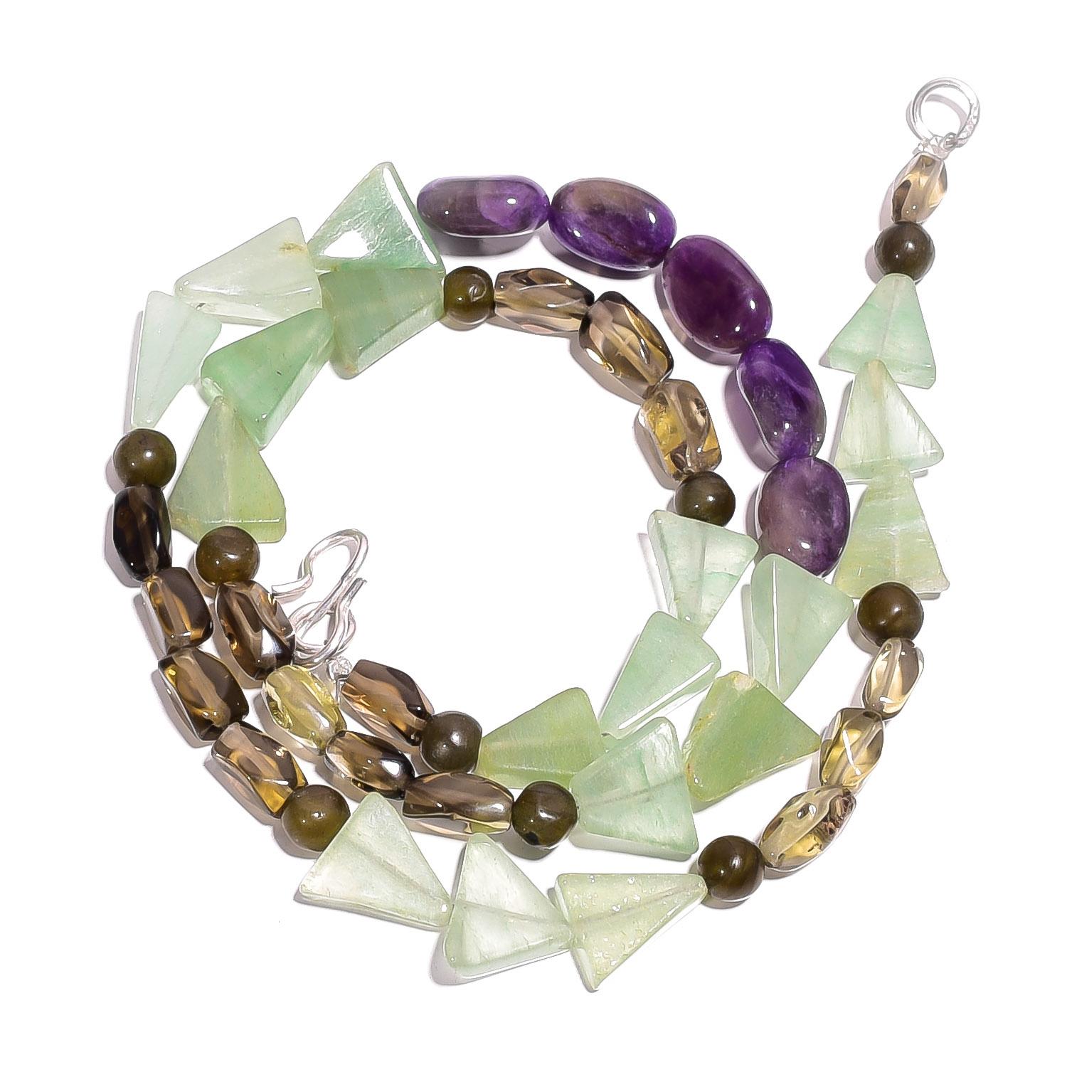 

Natural Amethyst Smoky Quartz Aventurine Gemstone Beads Necklace 17 UB-4050 UB-4050