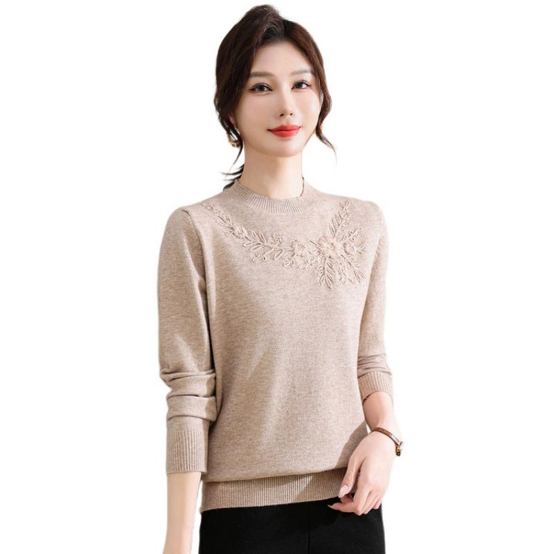 Middle-aged Autumn Bottoming Knitted Sweater Women's Loose 0kg Fashion Fat Mother New Top Large Size Shirt
