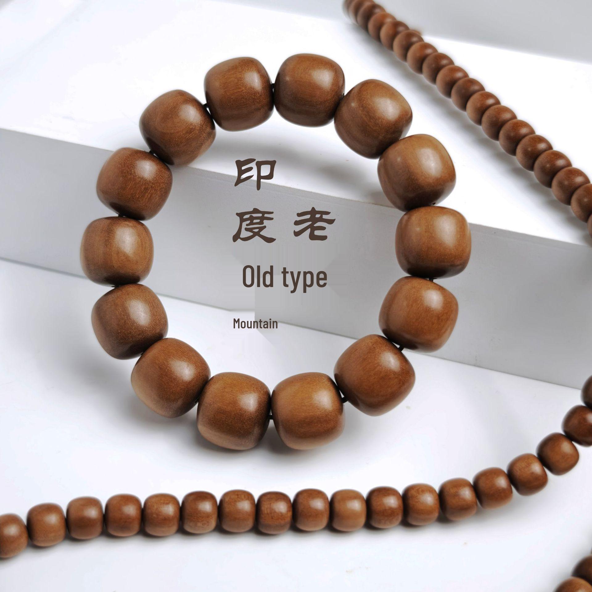Unisex 108-Bead Indian Sandalwood Bracelet – Black Heart, Old Mountain Style, Buddhist Prayer Beads. 6*7*28 beads floating
