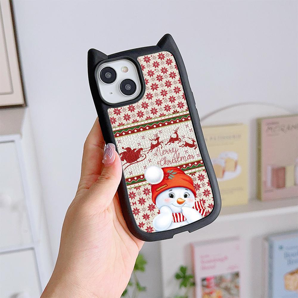 Cat Ear Soft Phone Case for iPhone 16 15 14 13 12 11 Pro Max Plus XR TPU Anti-Drop Transparent Acrylic Back Cover NY29 Merry Christmas Christmas tree