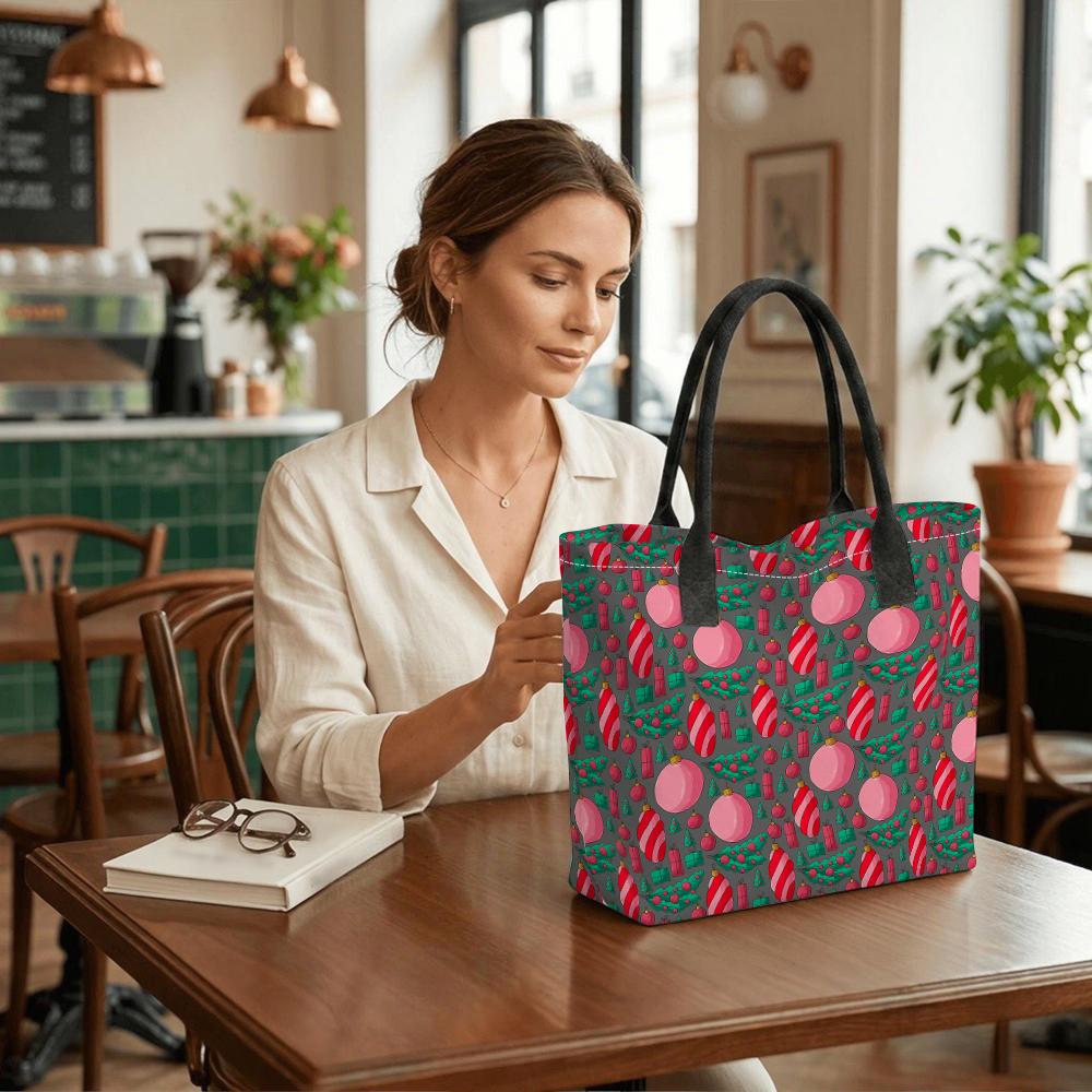 Christmas Themed Tote Bag Cute Holiday Printed Shopping Bag for Daily Use