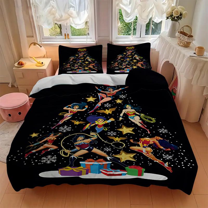 3-teiliges Wonder Woman Bettwäsche-Set, Weiche und bequeme Bettbezüge, Für Schlafzimmer, Gästezimmer (1*Bettbezug + 2*Kissenbezüge, ohne Füllung
