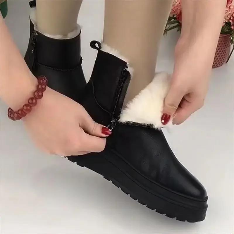 Winter Women Boots Plus Velvet Thickened PU Leather Ankle Boots Outdoor Cold-resistant Warm Cotton Shoes Non-slip Women Boots